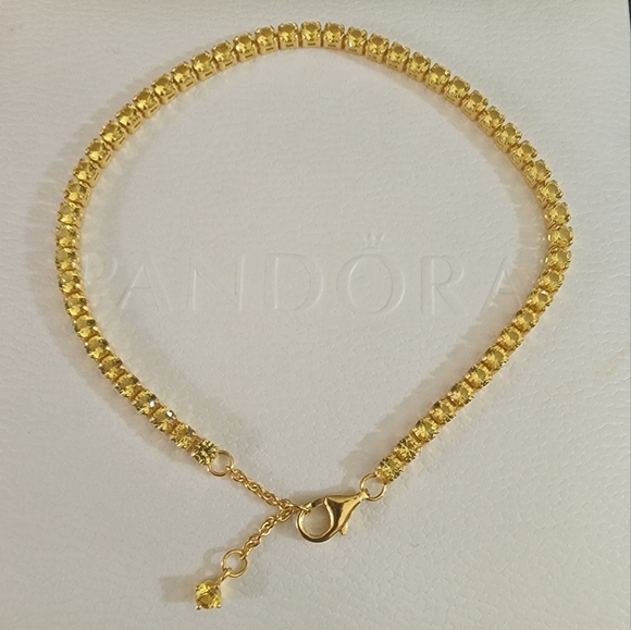 Pandora Sparkling Yellow Tennis Bracelet 14k gold plating - Picture 1 of 7